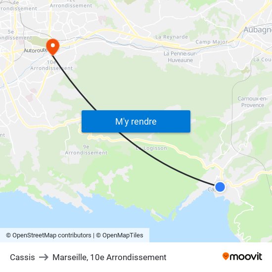Cassis to Marseille, 10e Arrondissement map