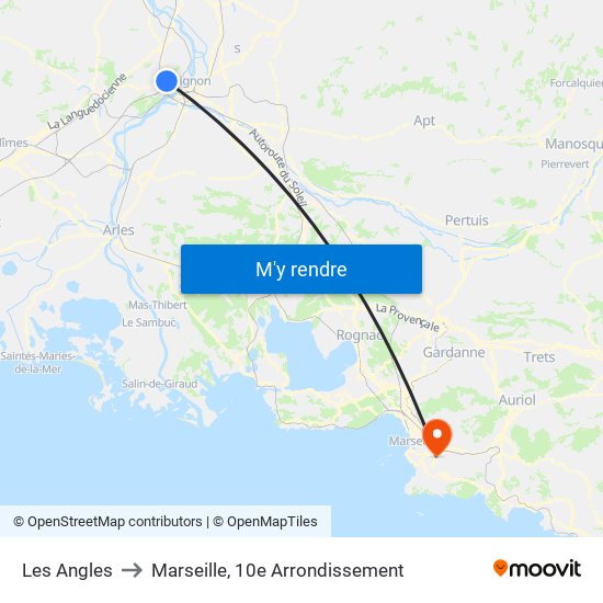 Les Angles to Marseille, 10e Arrondissement map