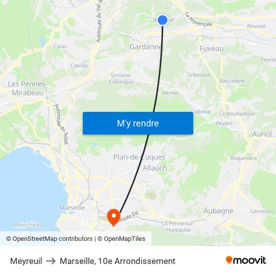Meyreuil to Marseille, 10e Arrondissement map