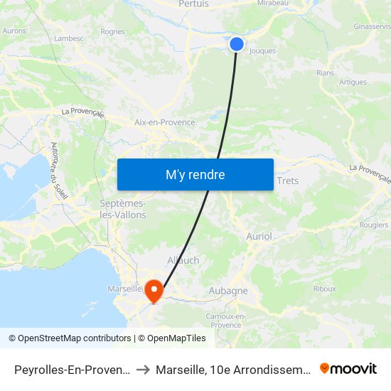 Peyrolles-En-Provence to Marseille, 10e Arrondissement map