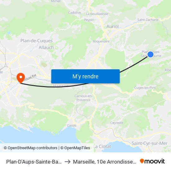 Plan-D'Aups-Sainte-Baume to Marseille, 10e Arrondissement map