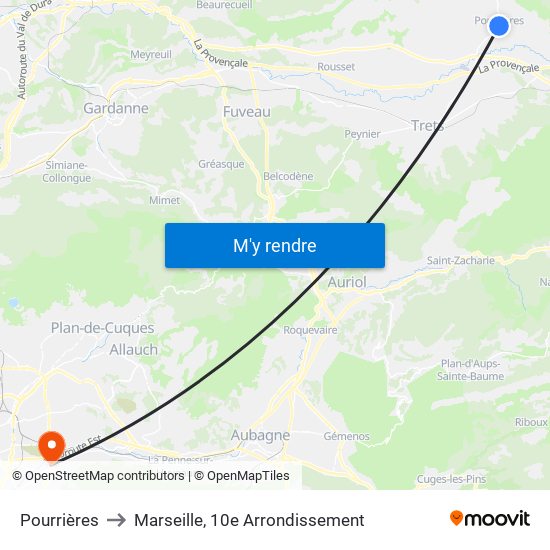 Pourrières to Marseille, 10e Arrondissement map