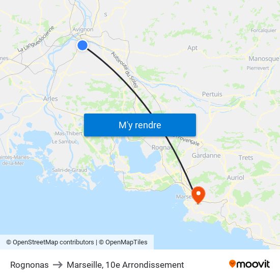 Rognonas to Marseille, 10e Arrondissement map