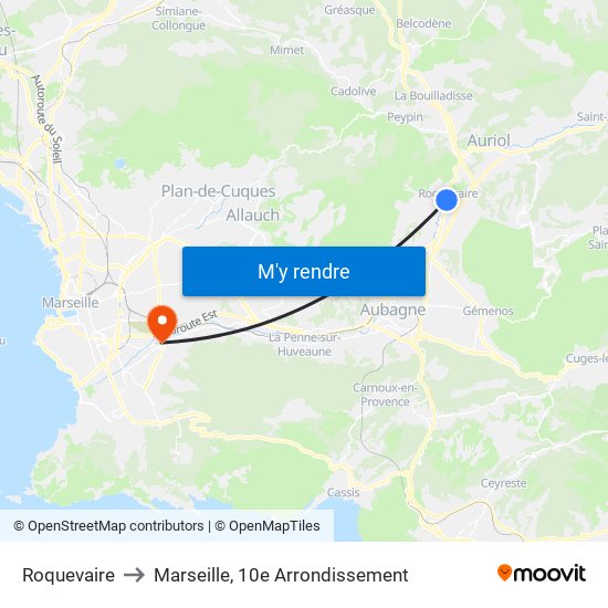 Roquevaire to Marseille, 10e Arrondissement map