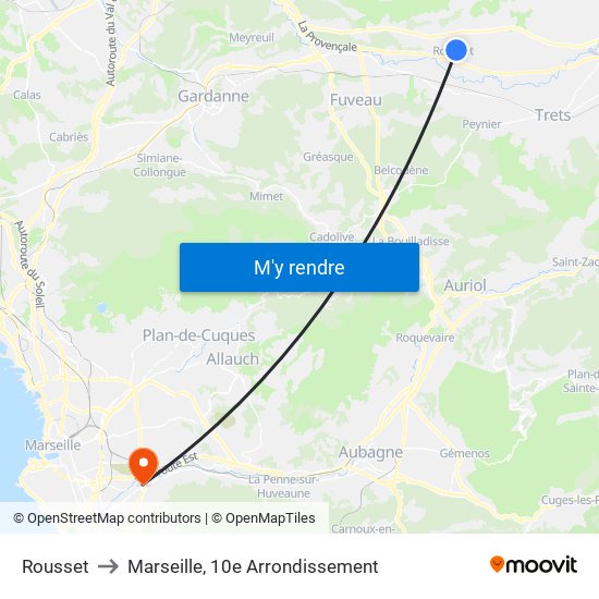 Rousset to Marseille, 10e Arrondissement map