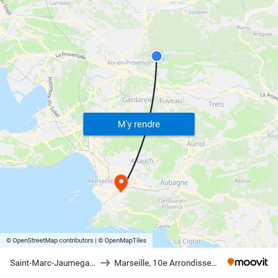 Saint-Marc-Jaumegarde to Marseille, 10e Arrondissement map