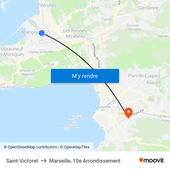 Saint-Victoret to Marseille, 10e Arrondissement map