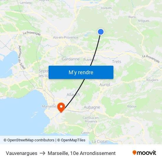 Vauvenargues to Marseille, 10e Arrondissement map