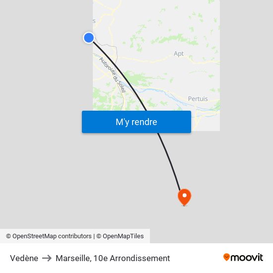 Vedène to Marseille, 10e Arrondissement map
