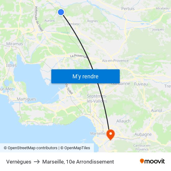 Vernègues to Marseille, 10e Arrondissement map