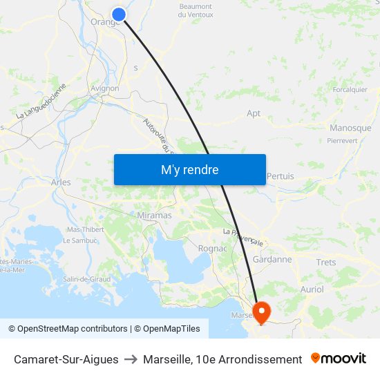 Camaret-Sur-Aigues to Marseille, 10e Arrondissement map