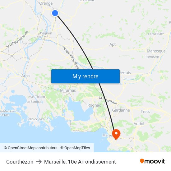 Courthézon to Marseille, 10e Arrondissement map