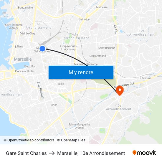 Gare Saint Charles to Marseille, 10e Arrondissement map
