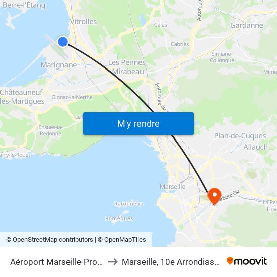 Aéroport Marseille-Provence to Marseille, 10e Arrondissement map