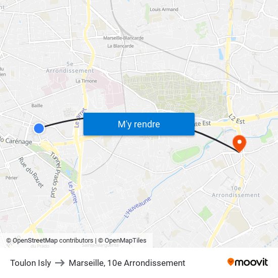 Toulon Isly to Marseille, 10e Arrondissement map