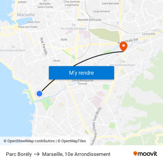 Parc Borély to Marseille, 10e Arrondissement map