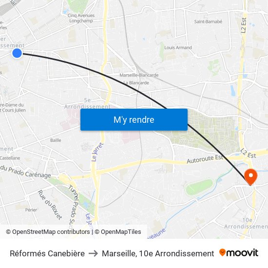 Réformés Canebière to Marseille, 10e Arrondissement map