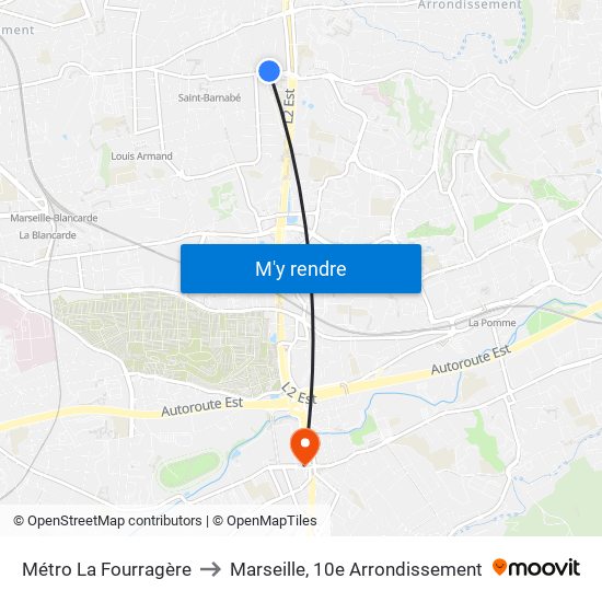 Métro La Fourragère to Marseille, 10e Arrondissement map