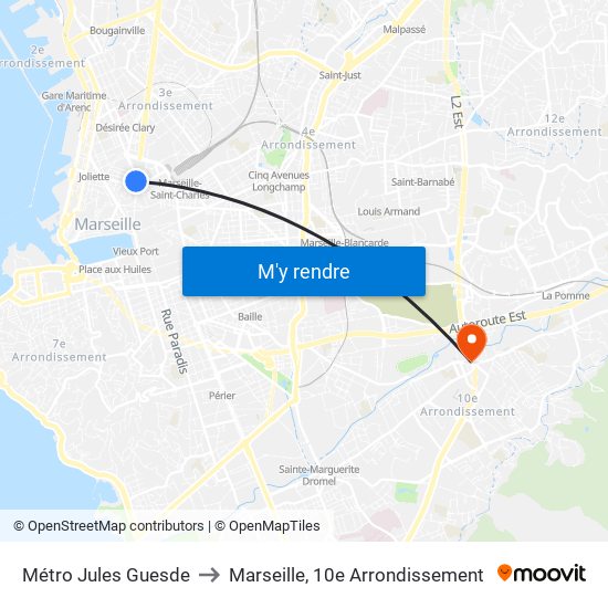 Métro Jules Guesde to Marseille, 10e Arrondissement map