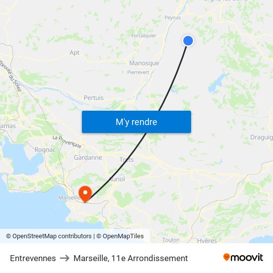 Entrevennes to Marseille, 11e Arrondissement map