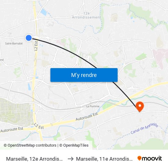 Marseille, 12e Arrondissement to Marseille, 11e Arrondissement map
