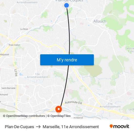 Plan-De-Cuques to Marseille, 11e Arrondissement map