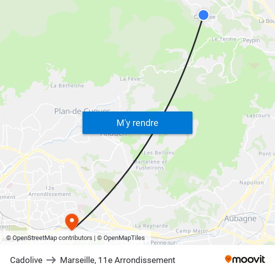 Cadolive to Marseille, 11e Arrondissement map