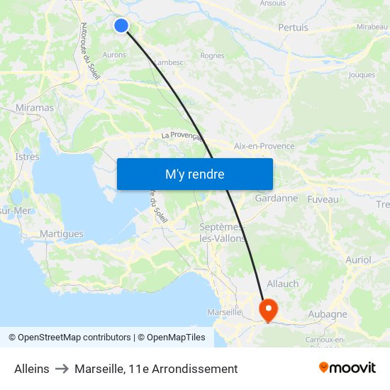 Alleins to Marseille, 11e Arrondissement map