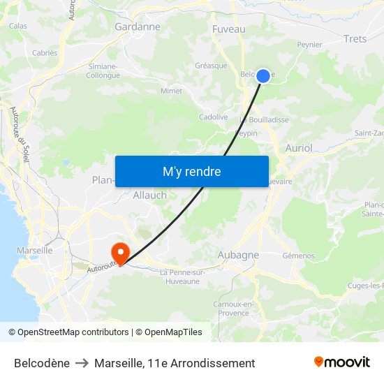 Belcodène to Marseille, 11e Arrondissement map