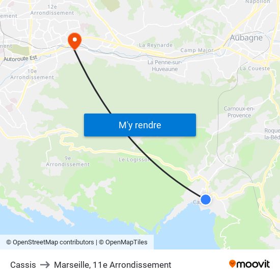 Cassis to Marseille, 11e Arrondissement map