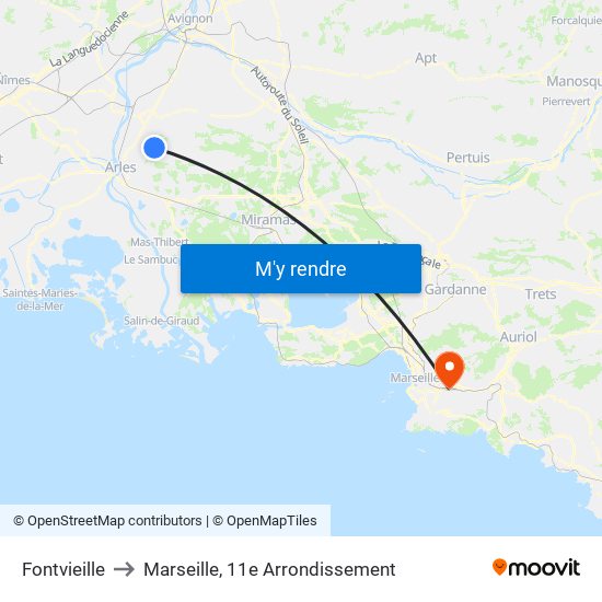 Fontvieille to Marseille, 11e Arrondissement map