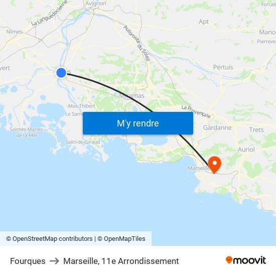Fourques to Marseille, 11e Arrondissement map