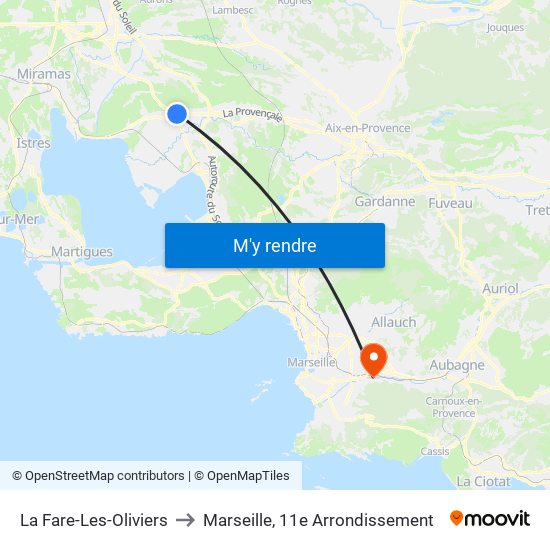 La Fare-Les-Oliviers to Marseille, 11e Arrondissement map