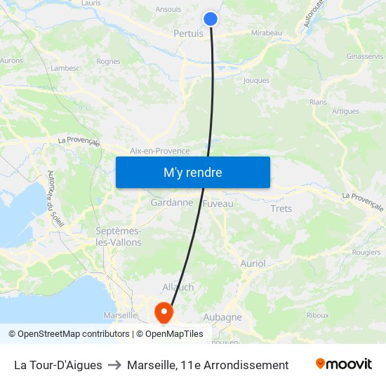 La Tour-D'Aigues to Marseille, 11e Arrondissement map