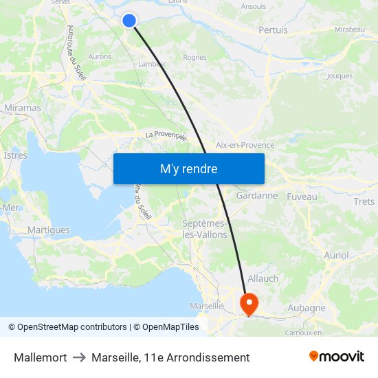 Mallemort to Marseille, 11e Arrondissement map