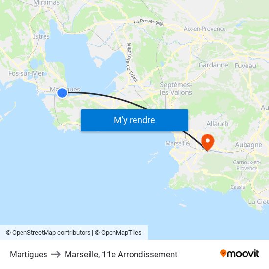 Martigues to Marseille, 11e Arrondissement map