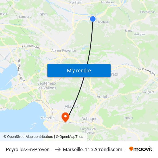 Peyrolles-En-Provence to Marseille, 11e Arrondissement map