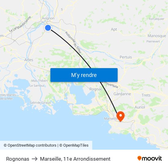 Rognonas to Marseille, 11e Arrondissement map