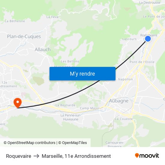 Roquevaire to Marseille, 11e Arrondissement map