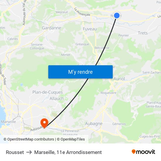 Rousset to Marseille, 11e Arrondissement map