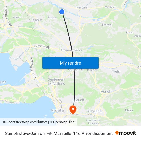 Saint-Estève-Janson to Marseille, 11e Arrondissement map