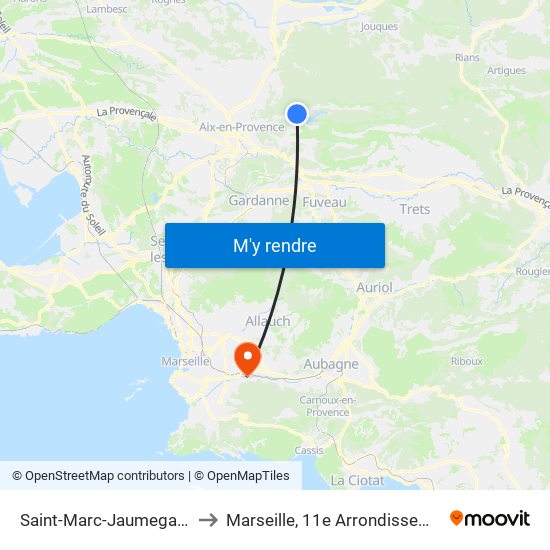 Saint-Marc-Jaumegarde to Marseille, 11e Arrondissement map