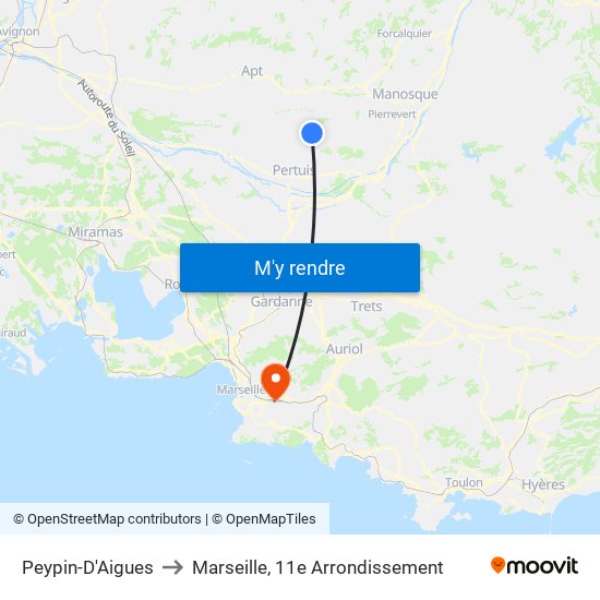 Peypin-D'Aigues to Marseille, 11e Arrondissement map