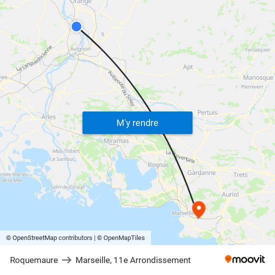 Roquemaure to Marseille, 11e Arrondissement map