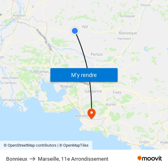 Bonnieux to Marseille, 11e Arrondissement map