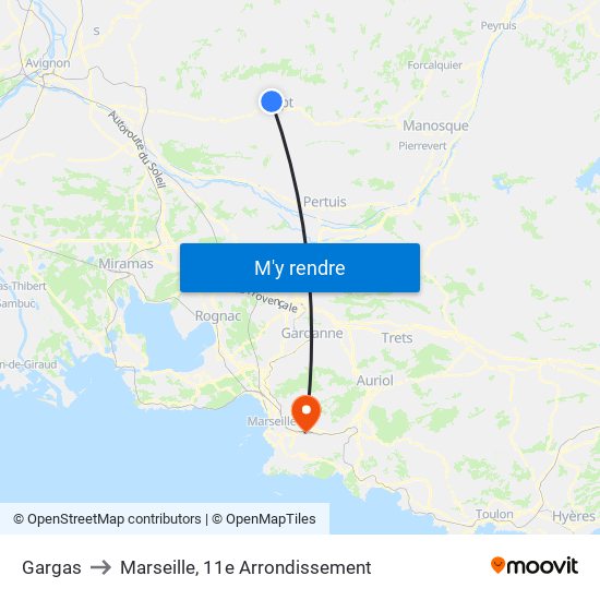 Gargas to Marseille, 11e Arrondissement map