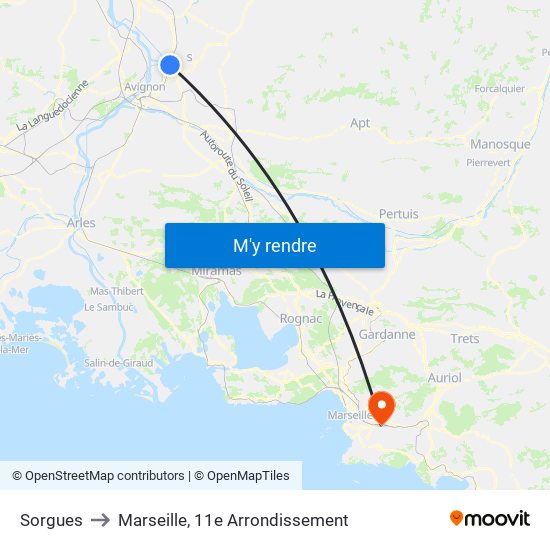 Sorgues to Marseille, 11e Arrondissement map