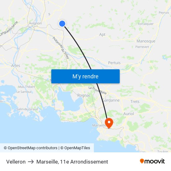Velleron to Marseille, 11e Arrondissement map