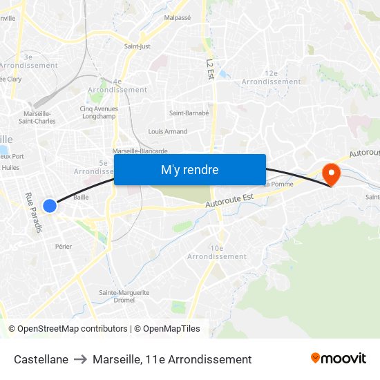 Castellane to Marseille, 11e Arrondissement map