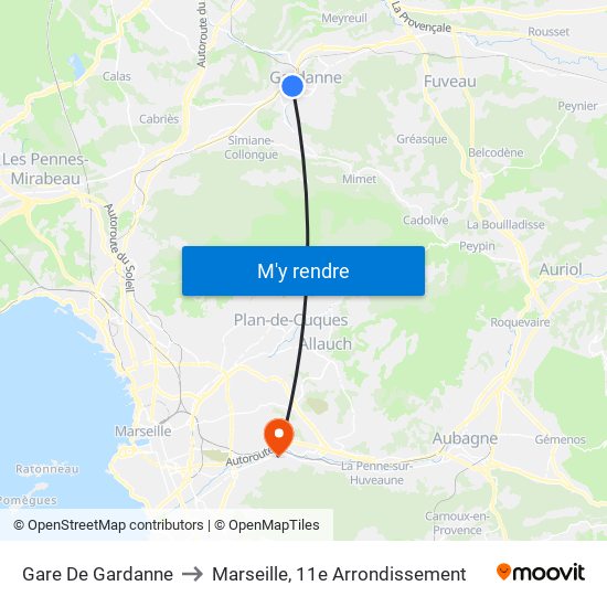 Gare De Gardanne to Marseille, 11e Arrondissement map